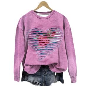 Women’s Comfy Pink Heart Cutout Crewneck Sweatshirt - Size XL - NWOT